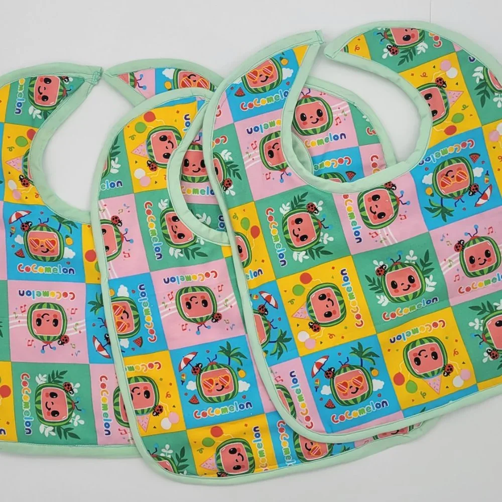 Handmade Watermelon/Lady bug print Toddler Bright Drool bib 12Wx14L.